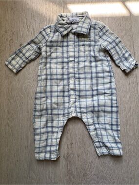 Angel Dear Blue & Cream Plaid Baby One-Piece
